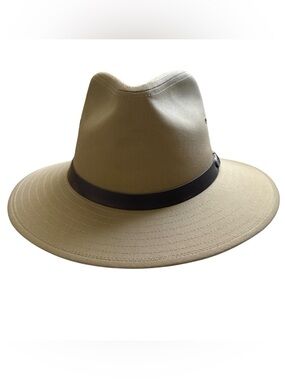 Bailey Dalton Safari Fedora Hat Tan Poplin Leather Band M Outdoor Golf Hiking